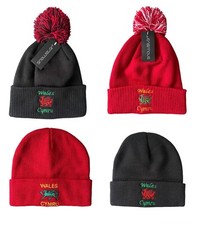 Wales Cymru Football Rugby Welsh Dragon Knitted Bobble Beanie Hats Embroidered