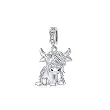 Scotish Highland Dangle Cow Charm S925 Sterling Silver Charm for Women