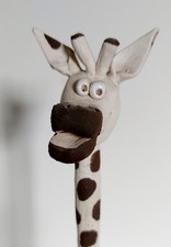 Retro Rustic Pottery 14 Tall Giraffe Bell Ornament  In Perfect Condition