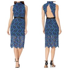 Monique Lhuillier Blue Midi Lace Dress. US 8 / Uk 10( Small Uk 12)