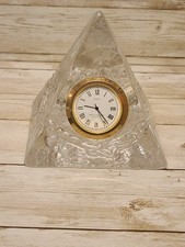 Dartington Crystal Pyramid Desk Clock Glass Quartz Movement