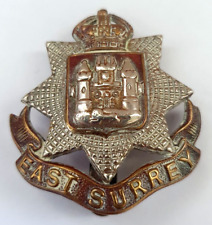 East Surrey Regiment WW2 Cap Hat Badge. Slider to Rear. KC. British Army..