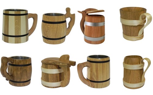 Wooden oak beer mug - mug, cup