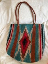McFadin Sisters Navajo Blanket Inspired Wool Tote Bag Leather Navajo pattern