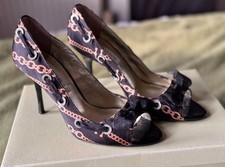 Dune Size 3 36 Black chain heels gold cutout peep toe Diamante, Ribbon, Stiletto