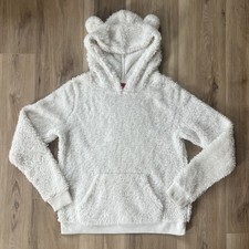 Girls White Fleece Bear Hoodie