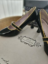 Lulu Guinness Black Patent Leather & Yellow Pipping Mary Jane Shoes Size 37.5