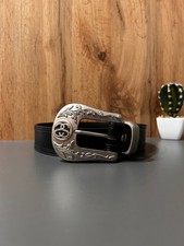 Vintage Stussy SS Link Cowboy Belt Black | Spiked Bulldog Tattoo Y2K Ed Hardy