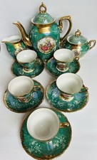 Vintage Foreign Bavarian Green And Gold Porcelain Tea/Coffee Set