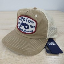 NEW Men's OSFA Polo Ralph Lauren Tractor Patch Country Leather Strap Trucker Hat