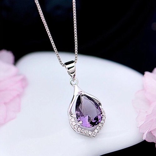 Crystal amethyst pendant chain - crystal,