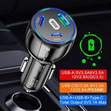 90W LED 3 Port Car Charger Fast Charge PD USB C Type C Auto Adapter Accessories