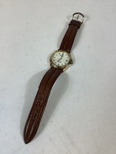 Mens Rotary 5 Microns Electro Gold Plated Wristwatch Brown Leather Strap