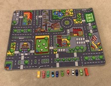 Children's Village Mat Kids Rug Town Road Map Car Toy Rug 132x94cm & 11 Vehicles