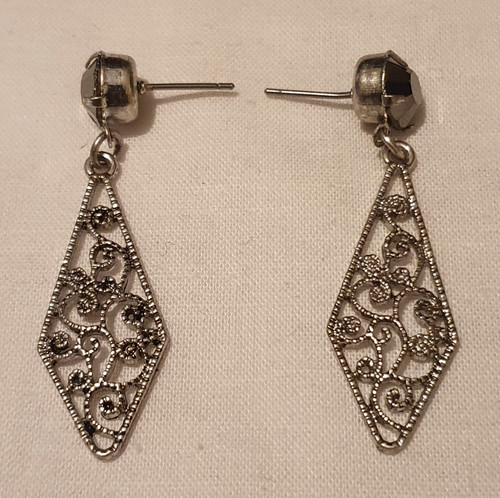Silver tone grey crystal - silver,