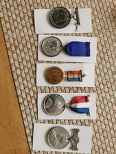 School Attendance Medals X 5.  1908. 1937. 1914. 1914. 1887.
