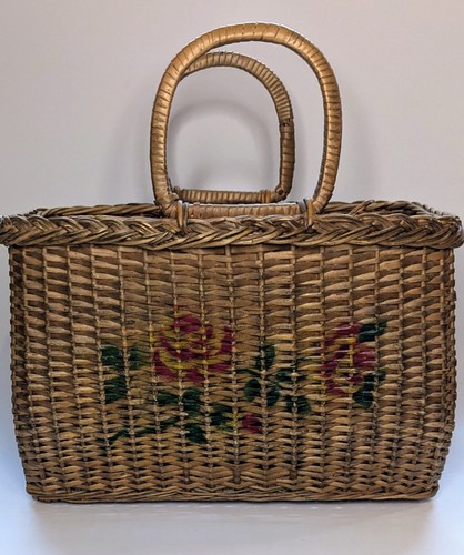 Vintage hand painted - painted, wicker