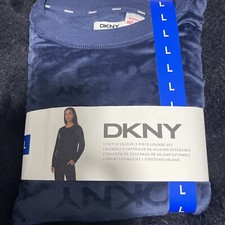 DKNY Lounge Set for Woman Stretch Velour 2-piece Loungewear Dark Blue, Size L