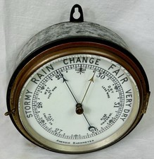 Antique Maritime Barometer, Bulkhead, Aneroid, Nautical, Large, Milk Glass Face