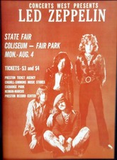 LED ZEPPELIN Concert Window Poster - Dallas State Fair 1969 - reprint 41x 29cm