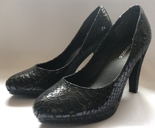 Women’s Barratts Platform Black Snakeskin High Heeled Court Shoes       Size 3