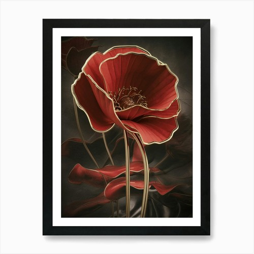 Red poppy canvas print art - red,