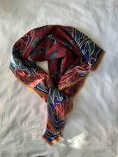 LIBERTY 52” Large Square Floral Wool Scarf/Poppy/Acanthus?/Reds-Blues