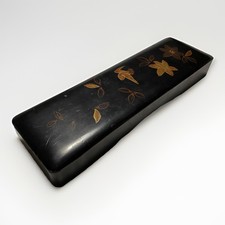 Japanese Makie Lacquer Long Box Early 20thC Bird Floral Motifs Vintage Decor