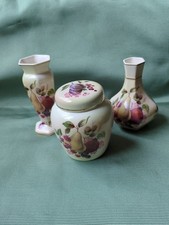 3 Piece Royal Worcester Palissy Fruit Pear Collection Ginger  Jar 10cm +2 Vases 