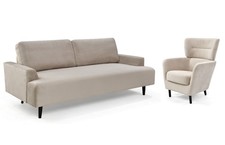 3 Seater + Chair Stone Velvet - Lux Easy Flat-packed Loafer range FREE DELIVERY