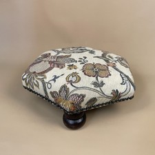 Vintage Floral Footstool Upholstered Hexagonal Wooden Legs Small Tapestry Stool