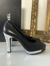 Chanel black leather silver