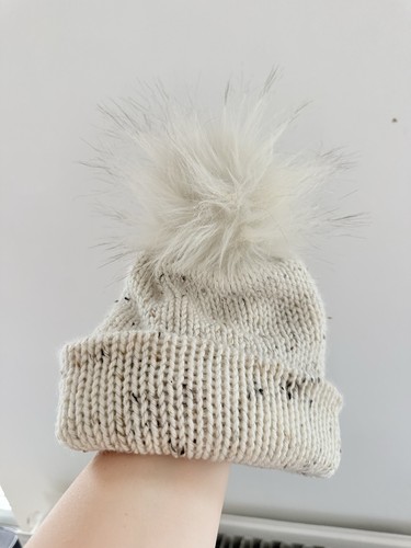 Cream knit bobble hat with - cream,