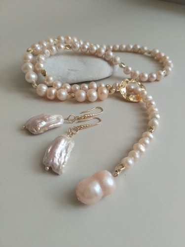 Natural real pearl necklace - natural,