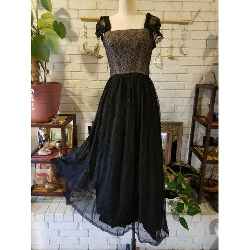 Vintage 1950s black tulle lace - 1950s,
