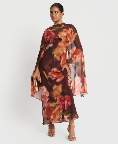 Brown floral chiffon - floral, maxi