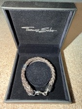 Men’s Thomas Sabo Brown Leather And Silver Bracelet 7.5 Inches With Box