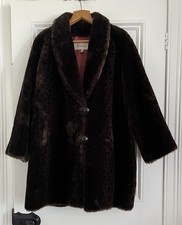 Berghaus Vintage Brown Faux Fur Leopard Print Coat - Lined & Pockets - GB 16