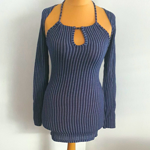 Women blue grey striped - blue,