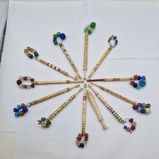 12 Lovely Antique Bone Named Lace Making Bobbins With Spangles !!. some damage 