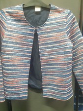 Anne De Lancay Striped Multicoloured Hook & Eye Thin Jacket Size M