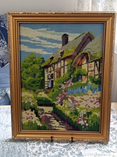 Vintage framed needlepoint - vintage,