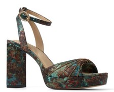 Ted Baker London | Maddy Ruched Green Floral Satin Ankle-Strap Sandal Sz 8 NWT