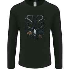 A Gothic Goat Skull With Flowers Goth Roses Mens Long Sleeve T-Shirt