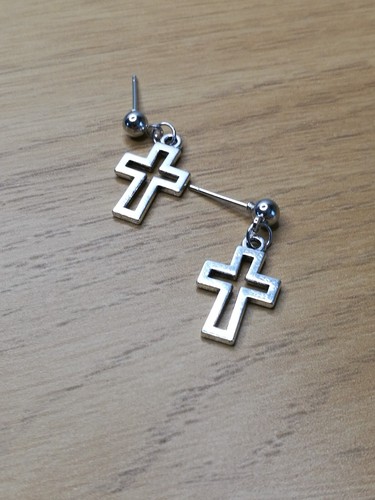 Silver byzantine cross stud - silver,