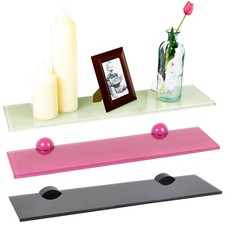 Colourful Glass Floating Shelves Wall Mounted Hanging Display Storage Rack Decor