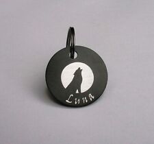 WOLF HOWLING AT THE MOON CAT DOG TAG WITH NAME ON FRONT & YOUR DETIALS ON BACK