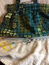 Vintage Handmade knitting bag, with knitting needles, stitch counter +