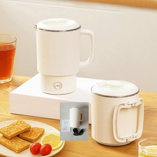 Travel Foldable Electric Kettle Small 0.8L Portable Collapsible Hot Water, Beige