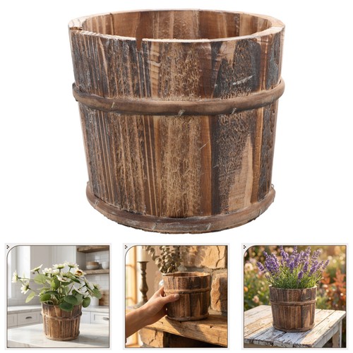 Rustic wood flower pot brown - flower,
